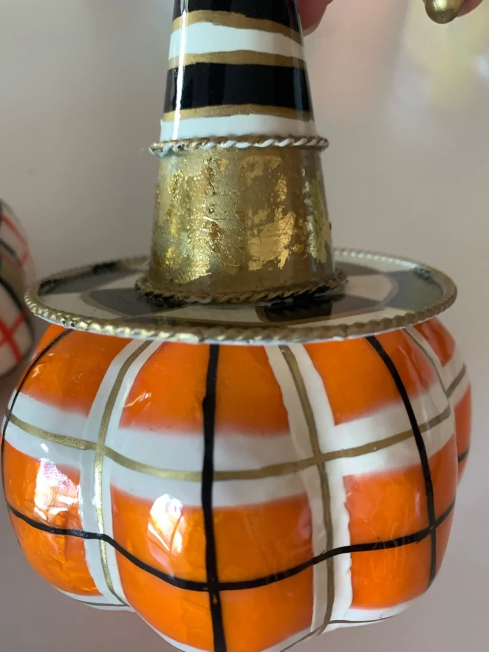 MacKenzie Childs mini pumpkin trio with witch hats